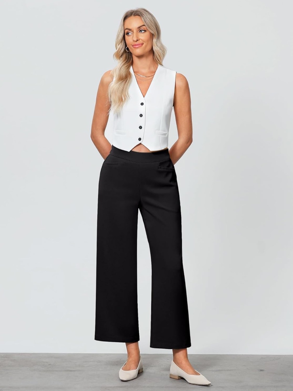 New Wide Leg Pull-On Trouser Elastic Waist Pants - Black NWOT